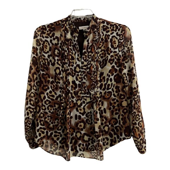 Coldwater Creek Women's Blouse Sz S Leopard Print Mock Neck Chiffon Double Layer - Picture 2 of 13